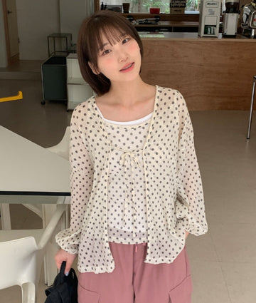 Hannew Dot Summer Sleeveless Cardigan Set